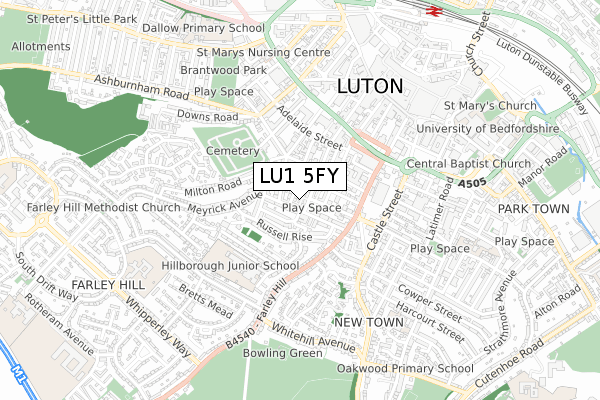 LU1 5FY map - small scale - OS Open Zoomstack (Ordnance Survey)