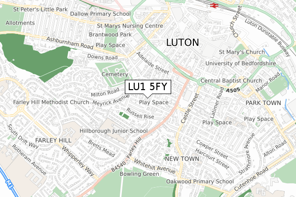 LU1 5FY map - small scale - OS Open Zoomstack (Ordnance Survey) LU1 5FY map - small scale - OS Open Zoomstack (Ordnance Survey)