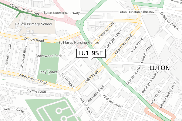 LU1 9SE map - large scale - OS Open Zoomstack (Ordnance Survey)