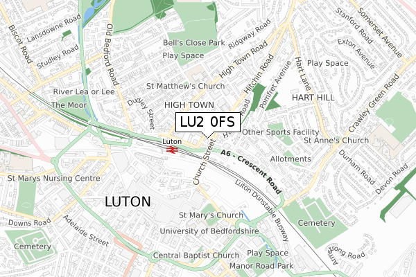 LU2 0FS map - small scale - OS Open Zoomstack (Ordnance Survey)