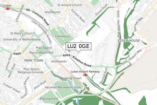 LU2 0GE map - small scale - OS Open Zoomstack (Ordnance Survey)
