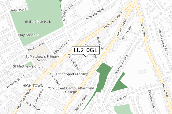 LU2 0GL map - large scale - OS Open Zoomstack (Ordnance Survey)