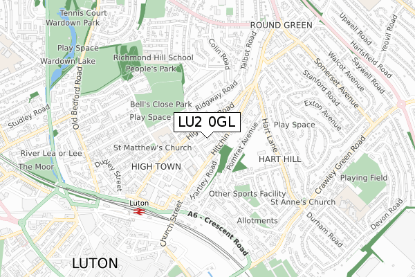 LU2 0GL map - small scale - OS Open Zoomstack (Ordnance Survey)