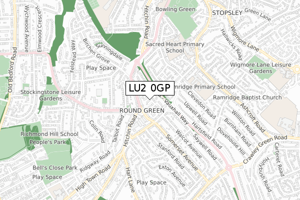 LU2 0GP map - small scale - OS Open Zoomstack (Ordnance Survey)