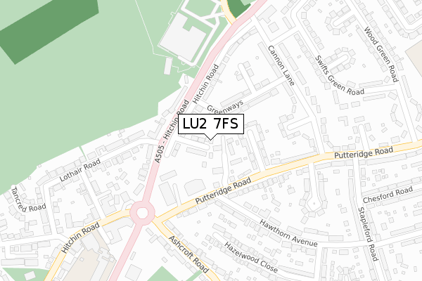 LU2 7FS map - large scale - OS Open Zoomstack (Ordnance Survey)