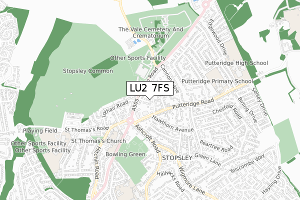 LU2 7FS map - small scale - OS Open Zoomstack (Ordnance Survey)