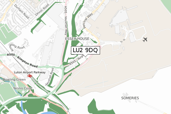 LU2 9DQ map - small scale - OS Open Zoomstack (Ordnance Survey)