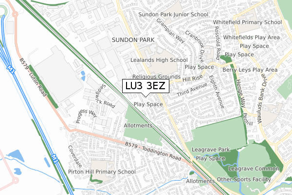 LU3 3EZ map - small scale - OS Open Zoomstack (Ordnance Survey)