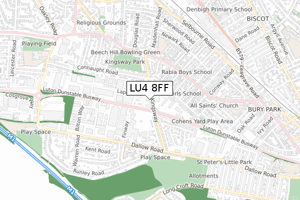 LU4 8FF map - small scale - OS Open Zoomstack (Ordnance Survey)