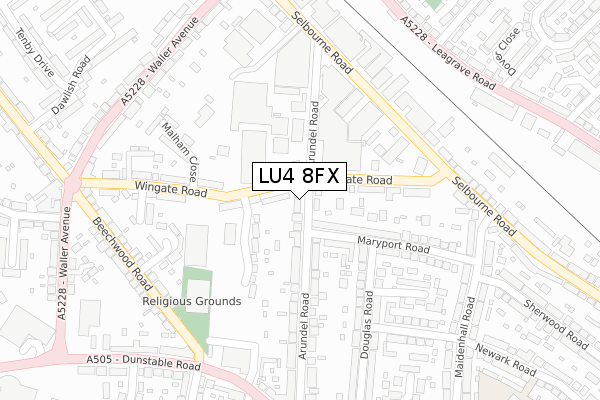 LU4 8FX map - large scale - OS Open Zoomstack (Ordnance Survey)