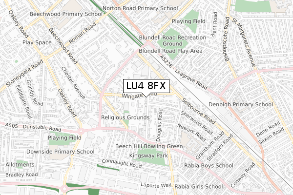 LU4 8FX map - small scale - OS Open Zoomstack (Ordnance Survey)