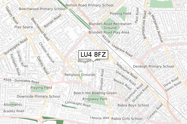 LU4 8FZ map - small scale - OS Open Zoomstack (Ordnance Survey)