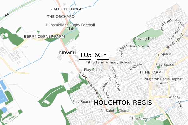 LU5 6GF map - small scale - OS Open Zoomstack (Ordnance Survey)