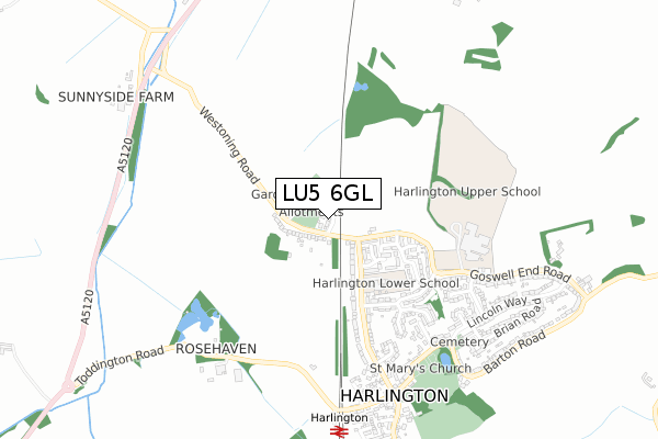 LU5 6GL map - small scale - OS Open Zoomstack (Ordnance Survey)