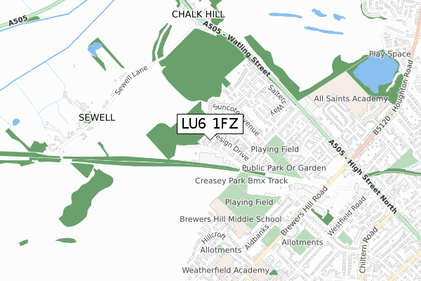 LU6 1FZ map - small scale - OS Open Zoomstack (Ordnance Survey)