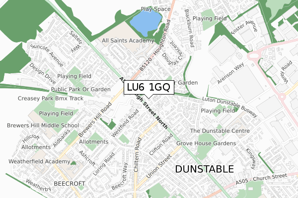 LU6 1GQ map - small scale - OS Open Zoomstack (Ordnance Survey)