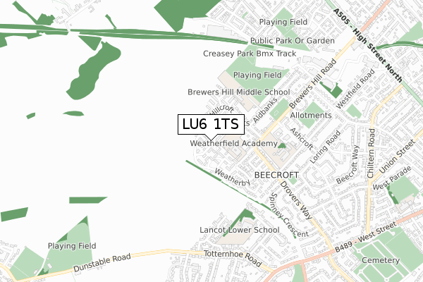 LU6 1TS map - small scale - OS Open Zoomstack (Ordnance Survey)