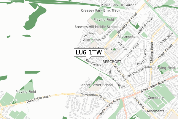 LU6 1TW map - small scale - OS Open Zoomstack (Ordnance Survey)