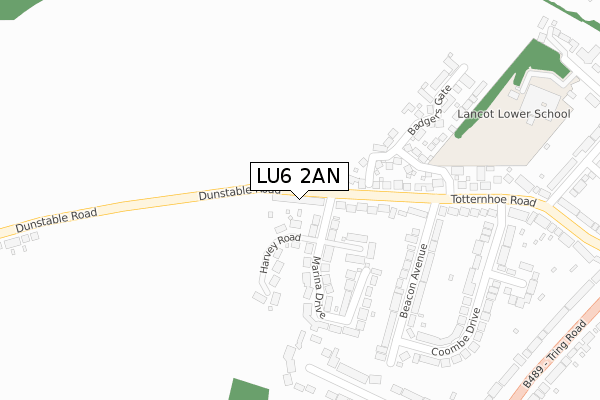 LU6 2AN map - large scale - OS Open Zoomstack (Ordnance Survey)