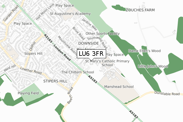 LU6 3FR map - small scale - OS Open Zoomstack (Ordnance Survey)