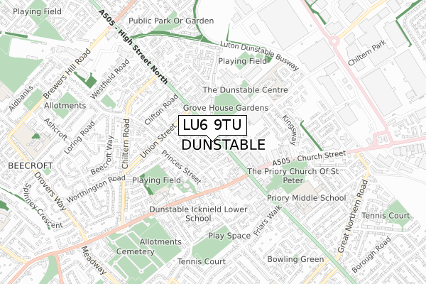 LU6 9TU map - small scale - OS Open Zoomstack (Ordnance Survey)