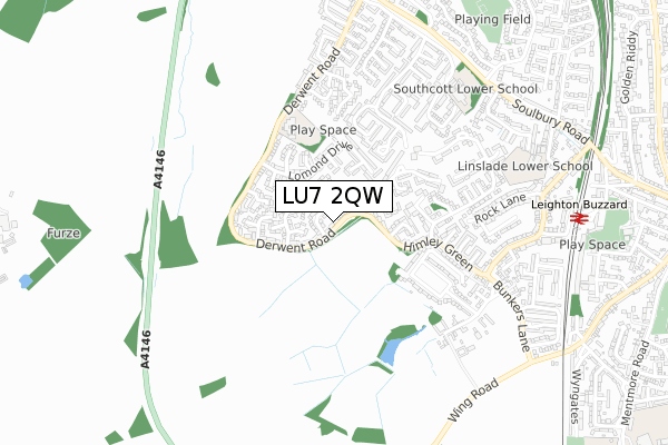 LU7 2QW map - small scale - OS Open Zoomstack (Ordnance Survey)