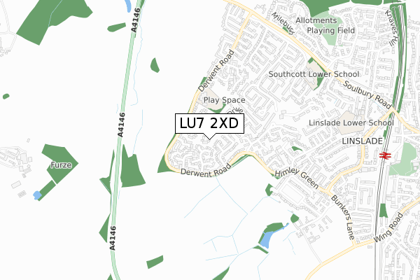 LU7 2XD map - small scale - OS Open Zoomstack (Ordnance Survey)