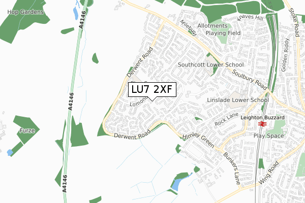 LU7 2XF map - small scale - OS Open Zoomstack (Ordnance Survey)