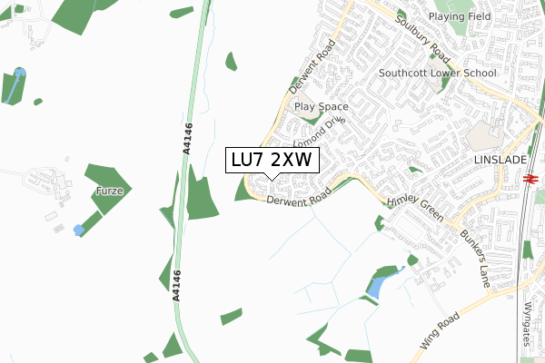 LU7 2XW map - small scale - OS Open Zoomstack (Ordnance Survey)