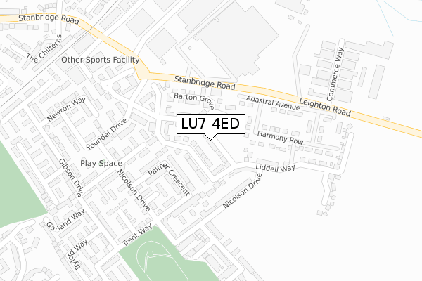 LU7 4ED map - large scale - OS Open Zoomstack (Ordnance Survey)