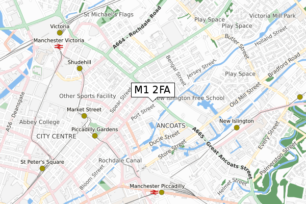 M1 2FA map - small scale - OS Open Zoomstack (Ordnance Survey)