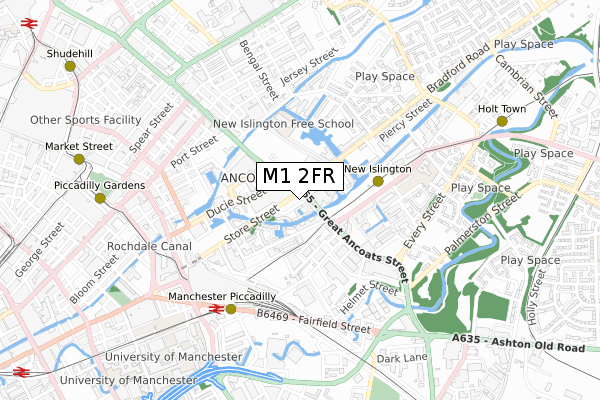 M1 2FR map - small scale - OS Open Zoomstack (Ordnance Survey)