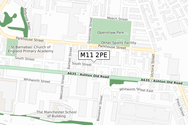 M11 2PE map - large scale - OS Open Zoomstack (Ordnance Survey)