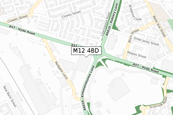 M12 4BD map - large scale - OS Open Zoomstack (Ordnance Survey)