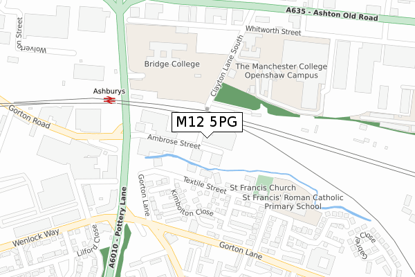 M12 5PG map - large scale - OS Open Zoomstack (Ordnance Survey)