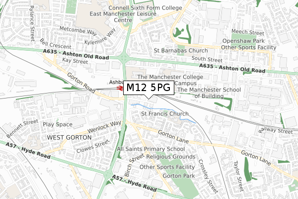 M12 5PG map - small scale - OS Open Zoomstack (Ordnance Survey)