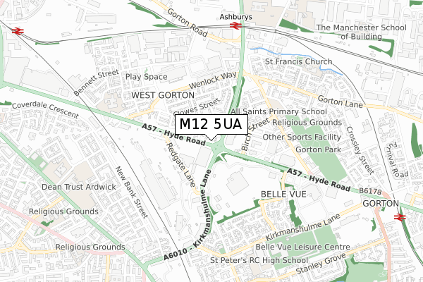 M12 5UA map - small scale - OS Open Zoomstack (Ordnance Survey)