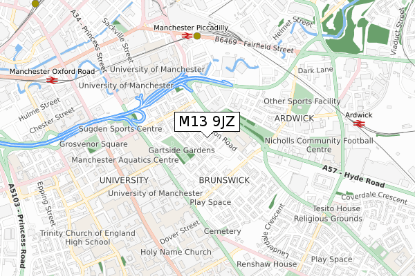 M13 9JZ map - small scale - OS Open Zoomstack (Ordnance Survey) M13 9JZ map - small scale - OS Open Zoomstack (Ordnance Survey)
