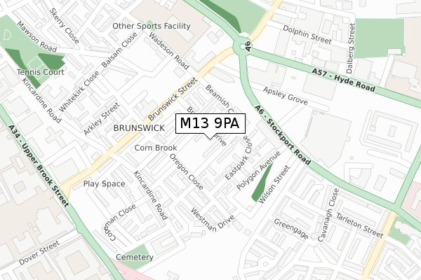 M13 9PA map - large scale - OS Open Zoomstack (Ordnance Survey)