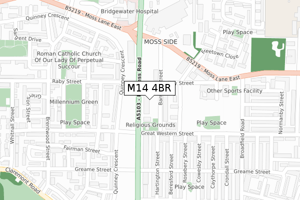 M14 4BR map - large scale - OS Open Zoomstack (Ordnance Survey) M14 4BR map - large scale - OS Open Zoomstack (Ordnance Survey)