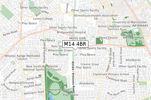 M14 4BR map - small scale - OS Open Zoomstack (Ordnance Survey) M14 4BR map - small scale - OS Open Zoomstack (Ordnance Survey)