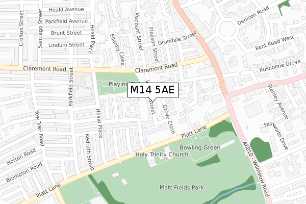 M14 5AE map - large scale - OS Open Zoomstack (Ordnance Survey)