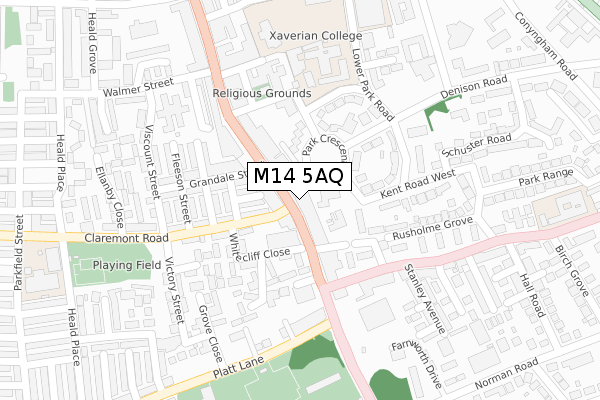M14 5AQ map - large scale - OS Open Zoomstack (Ordnance Survey)