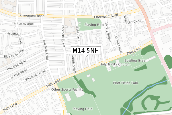 M14 5NH map - large scale - OS Open Zoomstack (Ordnance Survey)