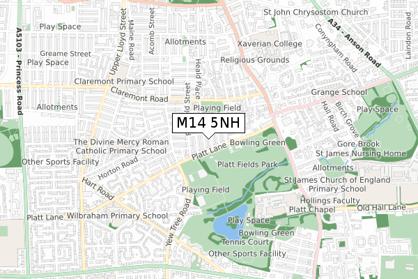 M14 5NH map - small scale - OS Open Zoomstack (Ordnance Survey)