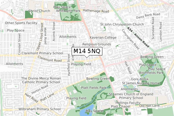 M14 5NQ map - small scale - OS Open Zoomstack (Ordnance Survey)