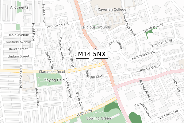 M14 5NX map - large scale - OS Open Zoomstack (Ordnance Survey)