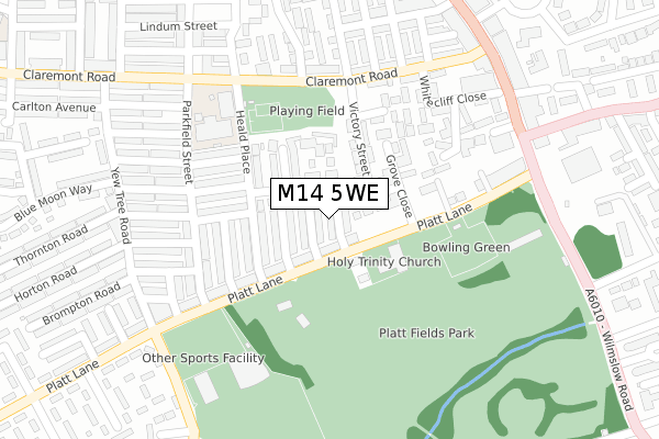 M14 5WE map - large scale - OS Open Zoomstack (Ordnance Survey)