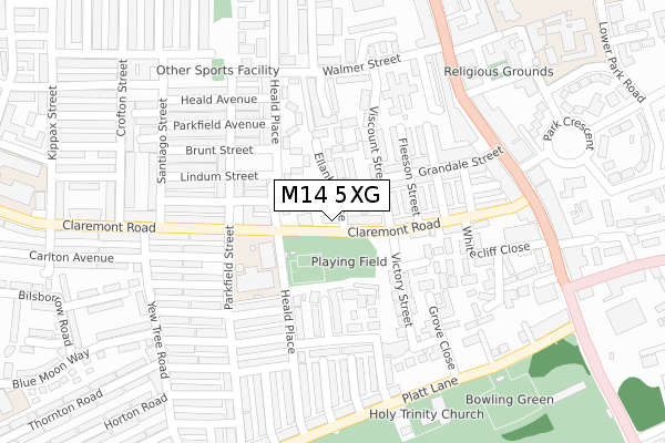 M14 5XG map - large scale - OS Open Zoomstack (Ordnance Survey)