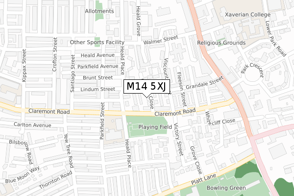 M14 5XJ map - large scale - OS Open Zoomstack (Ordnance Survey)